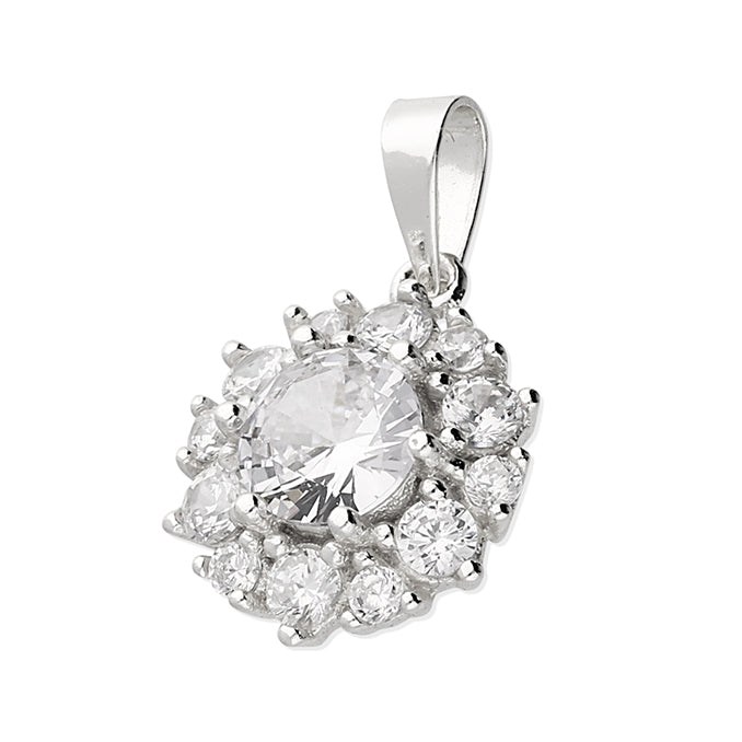 Silver and cubic zirconia flower pendant and earrings set