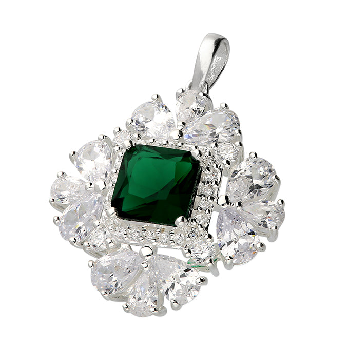 silver and synthetic emerald with white cubic zirconia