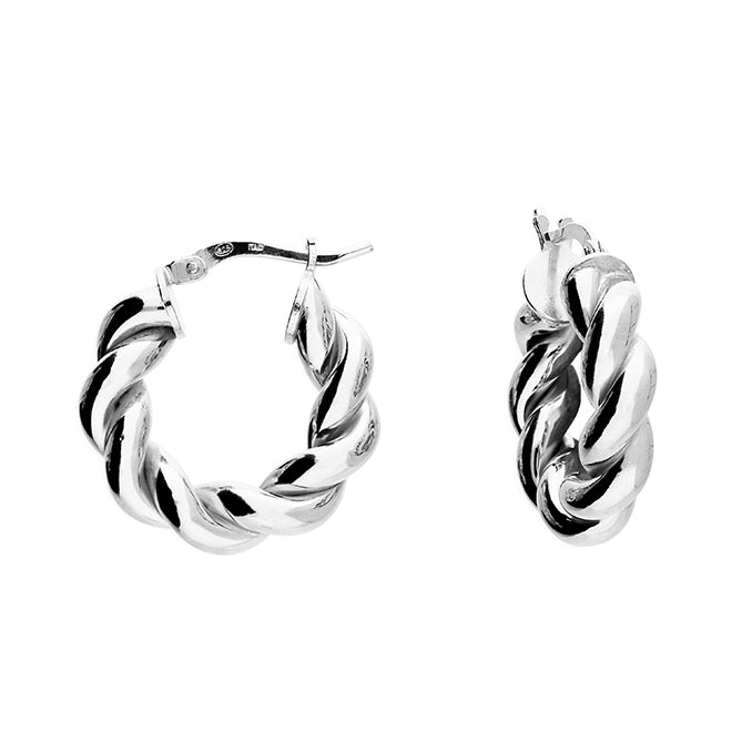 SILVER DEEP TWIST HOOP EARRINGS