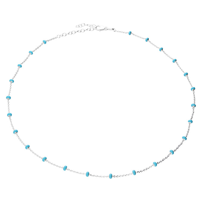 Silver Italian turquoise coloured enamel bead necklace