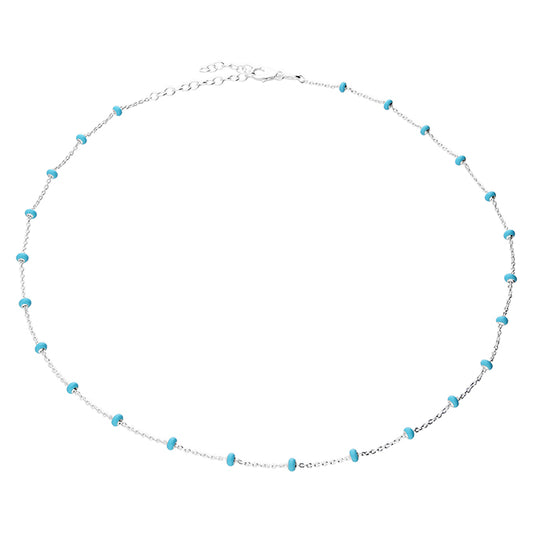 Silver Italian turquoise coloured enamel bead necklace