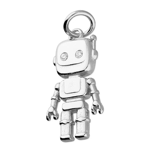 Silver Silver Cubic zirconia-eyed robot pendant