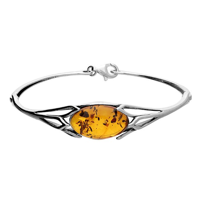 Silver and Amber oval bangle