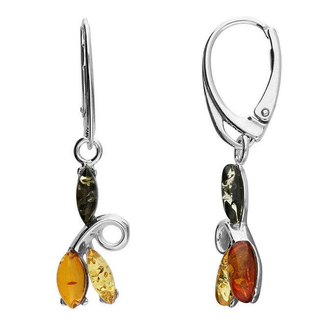 Silver and Mixed amber trio swirl earrings