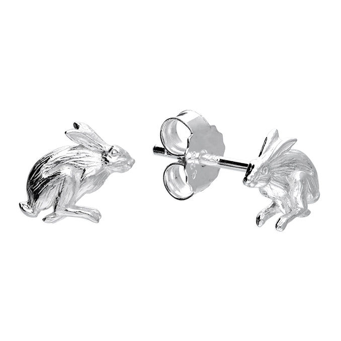 Silver march hare stud earrings