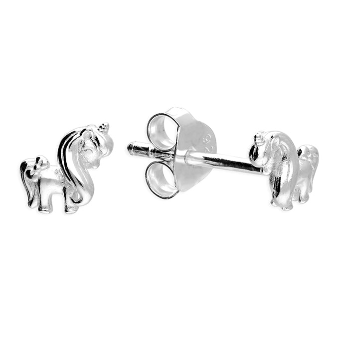 Silver small pony stud earrings