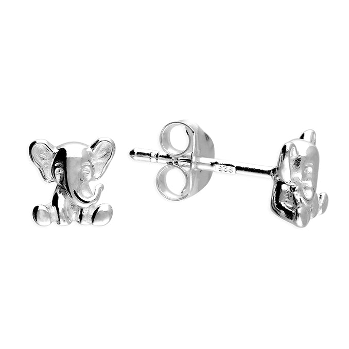 Silver Small cute elephant pendant and stud earrings set