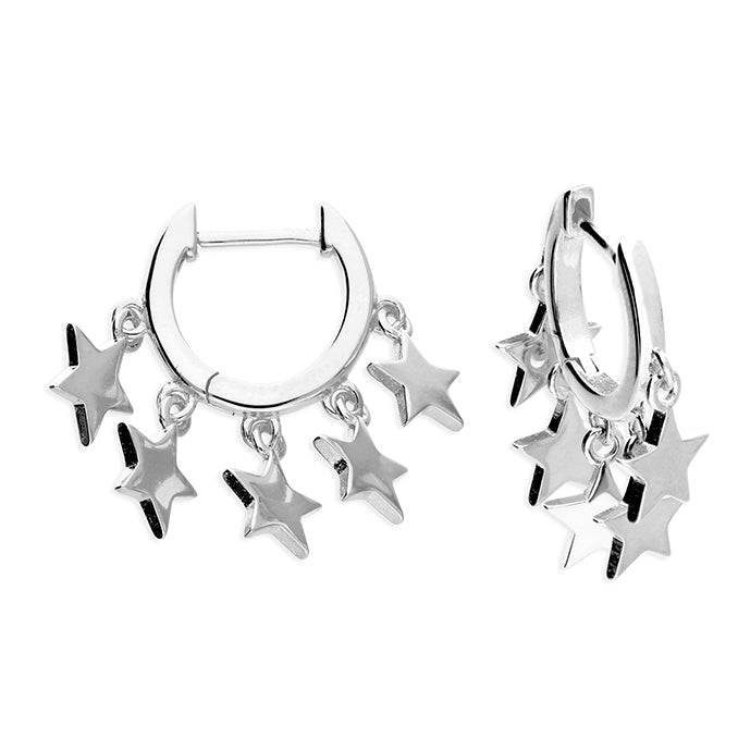 SILVER MULTI STAR HUGGIE HOOP EARRINGS