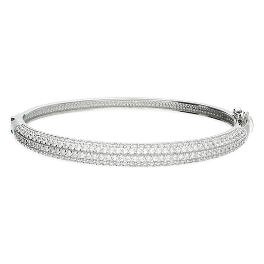 Silver Cubic zirconia pave hinged bangle