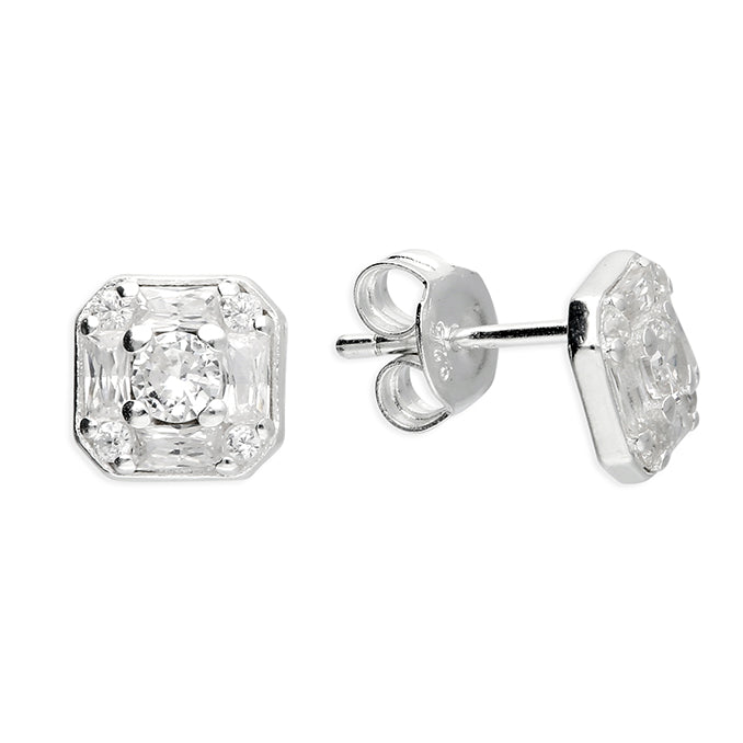 Silver and cubic zirconia stud earrings and pendant set