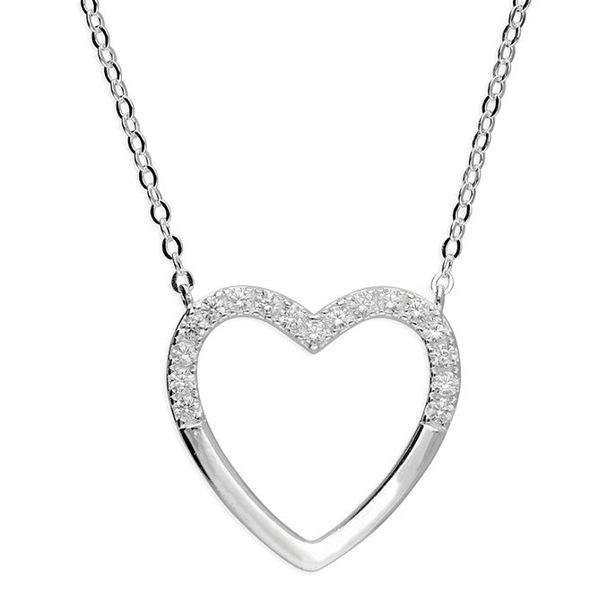 Silver and cubic zirconia open heart pendant