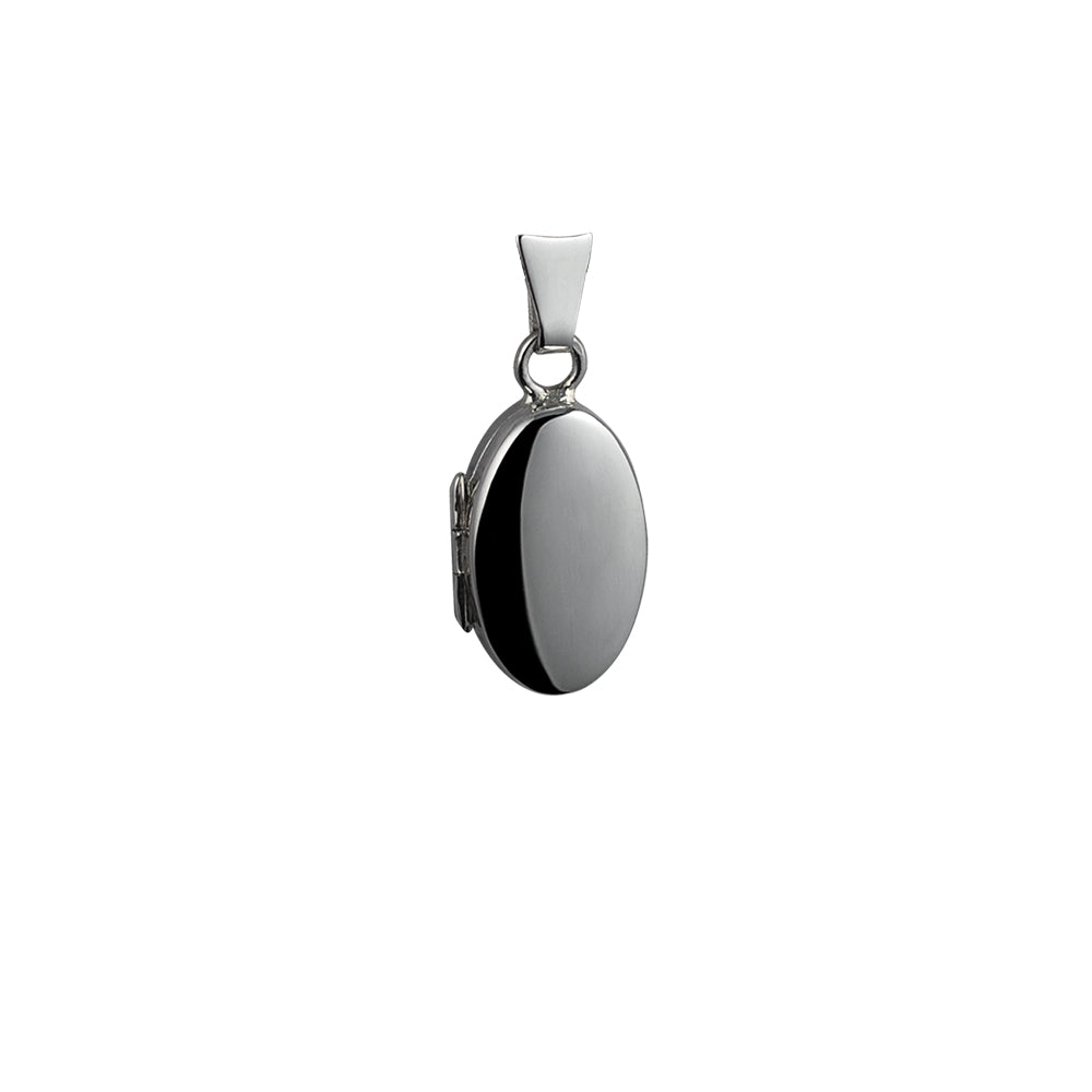 silver small oval plain locket on a silver chain