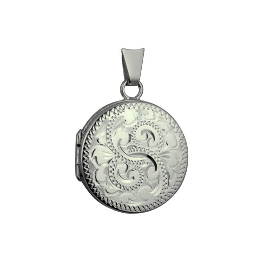 Silver small round patterned locket pendant an chain