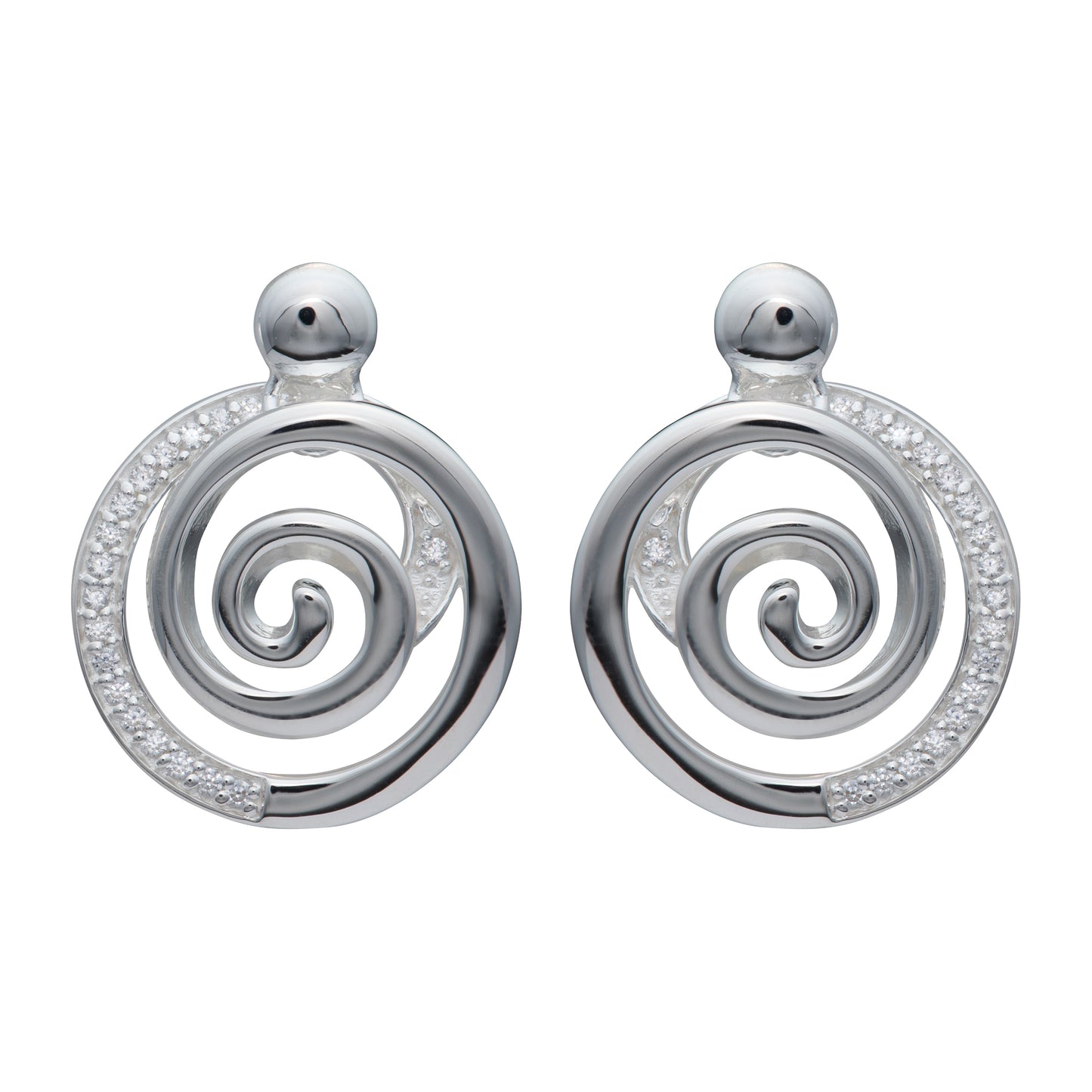 silver and cubic zirconia round swirl stud earrings