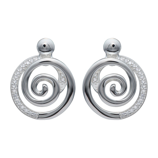 silver and cubic zirconia round swirl stud earrings