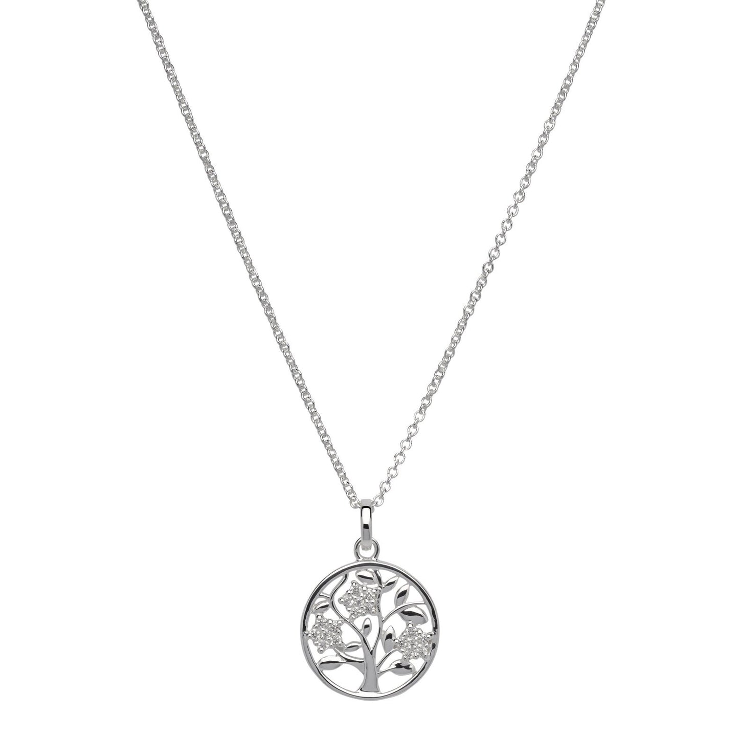 silver and cubic zirconia tree of life with stars pendant