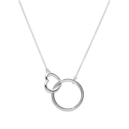 Silver interlocking circle and heart necklace