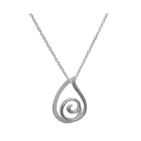 silver and cubic zirconia spiral teardrop pendant