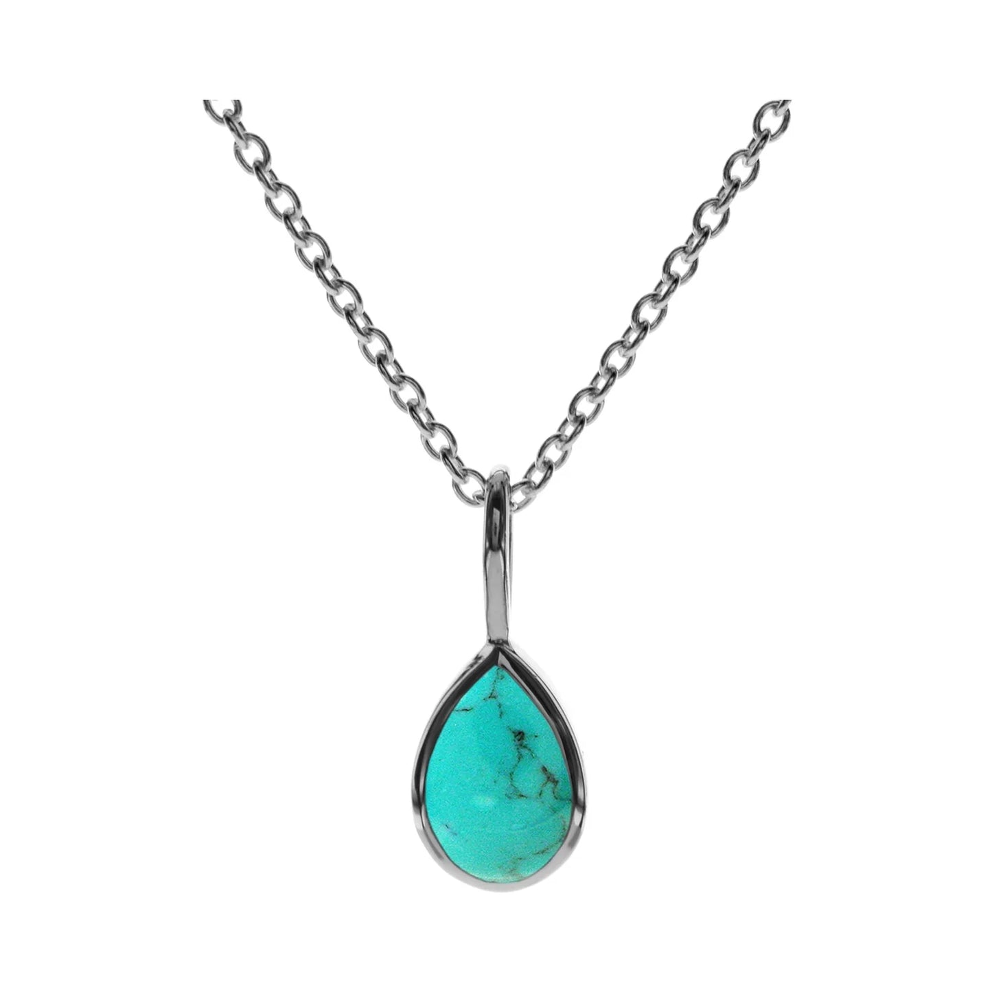 Silver and Turquoise teardrop bezel set pendant.