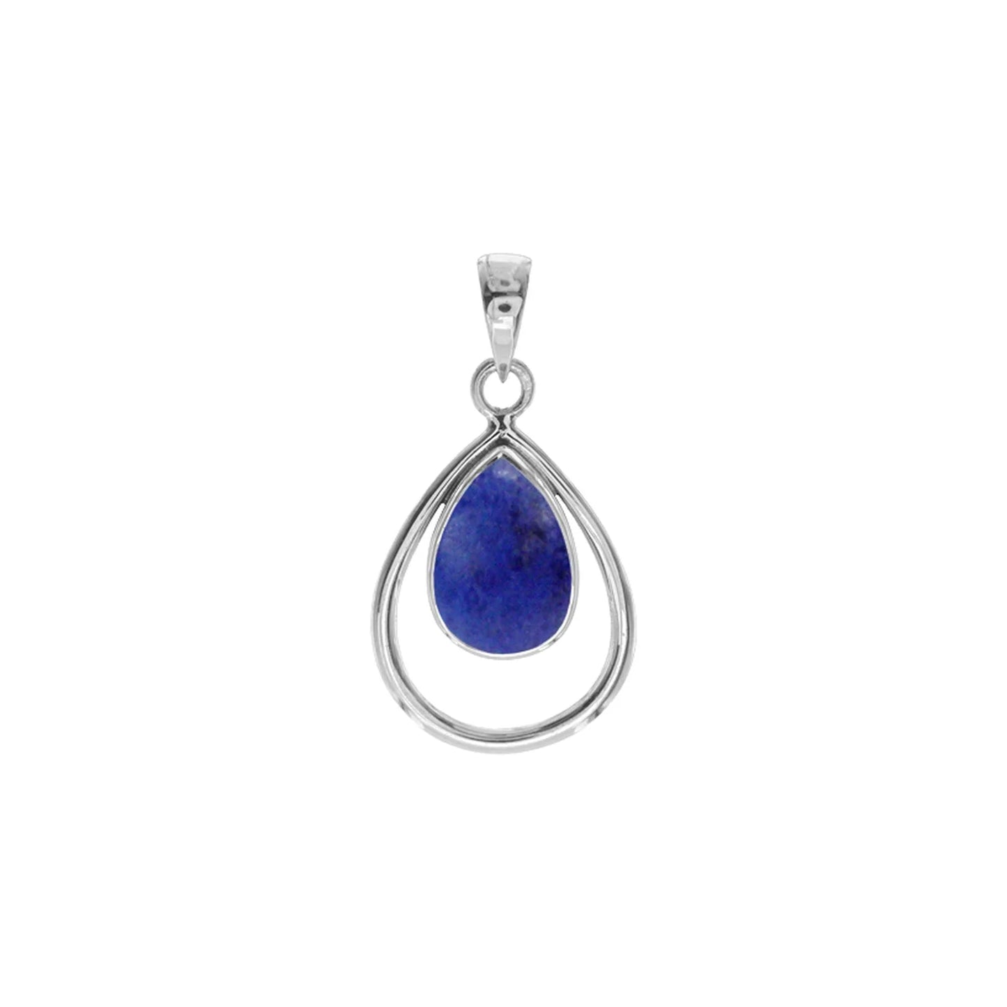 Silver and Lapis Lazuli teardrop pendant with Silver surround detail.