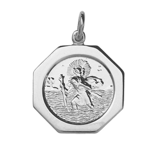 Silver hexagonal St Christopher pendant