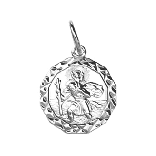 Silver diamond cut edge St Christopher pendant