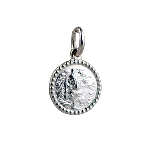 silver round beaded edge St christopher pendant