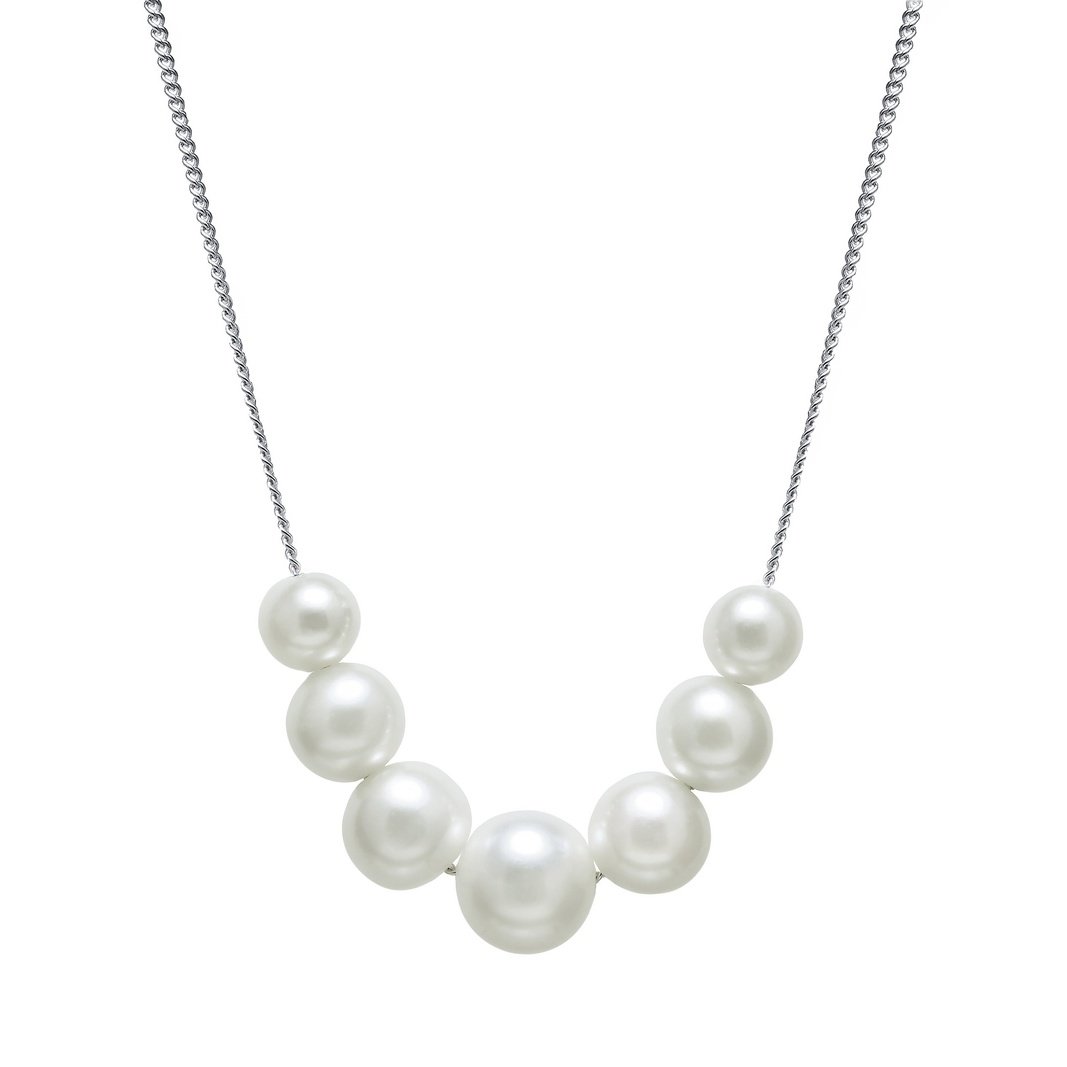 silver and white round freshwater pearl necklace