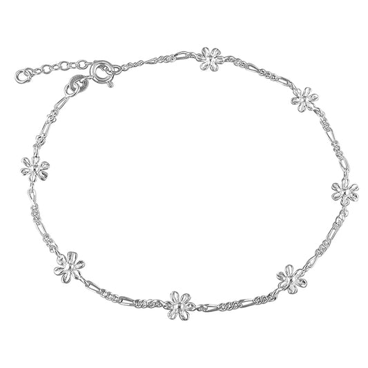 Silver figaro and flowers anklet