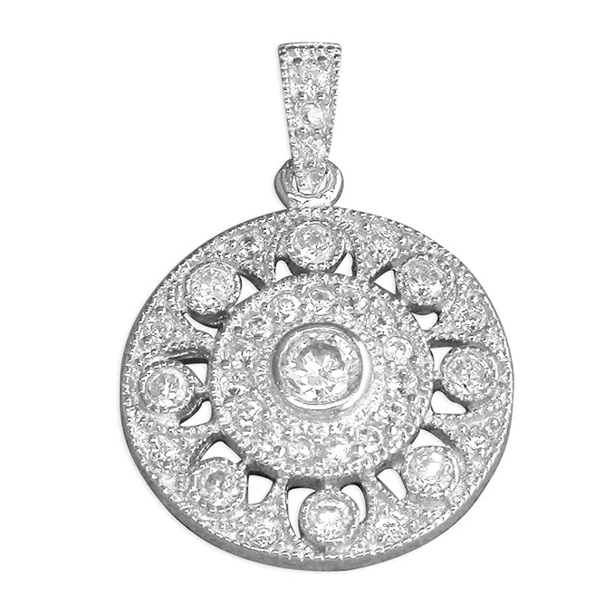 Silver and Cubic zirconia flower circle pendant