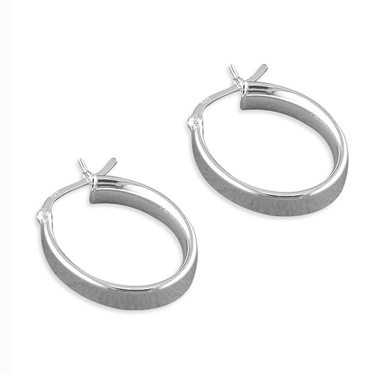 SILVER PLAIN OVAL CREOLE HOOP EARRINGS