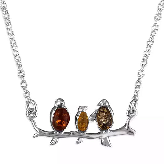 Real Silver and Amber bird design pendant