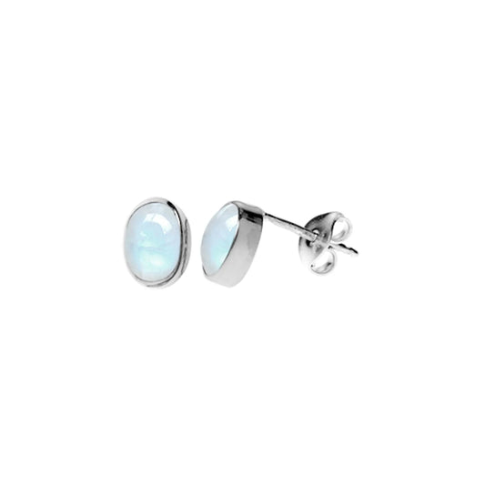 Silver & rainbow moonstone oval stud earrings