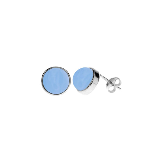 Silver and Blue Chalcedony Round Stud Earrings