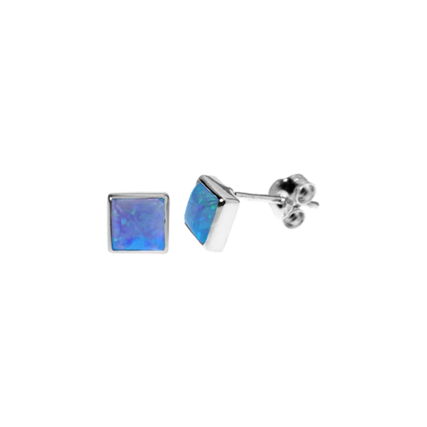 Silver and Blue Opalique cushioned Stud Earrings