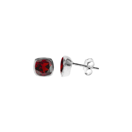 Silver and Garnet cushioned Stud Earrings