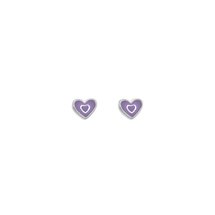 Silver and enamel heart stud earrings