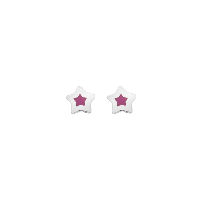 silver and pink enamel star stud earrings