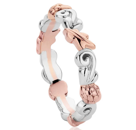 clogau real silver and rose gold acorn and leaf design ring.