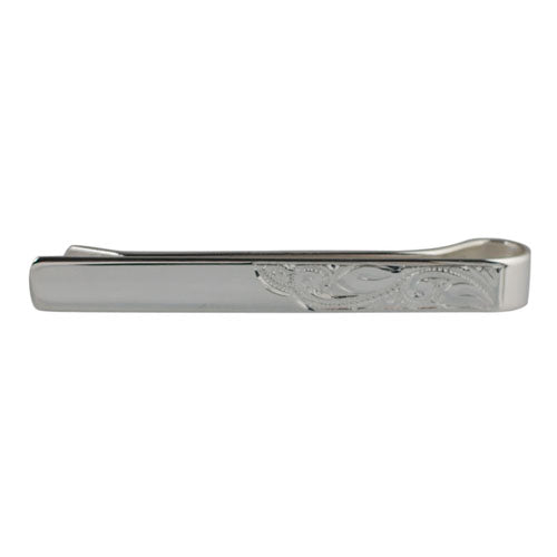 Silver half patterned tie clip