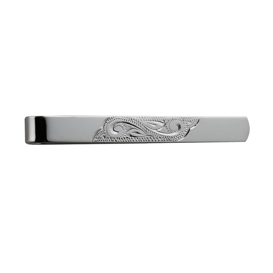 Silver half patterned tie clip