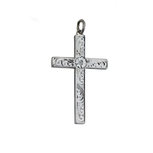 silver engraved solid block cross pendant