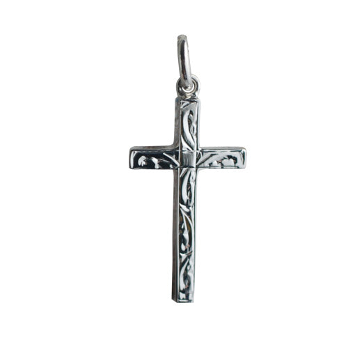 silver engraved solid cross pendant