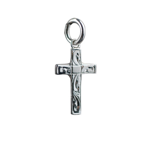 silver engraved solid block cross pendant