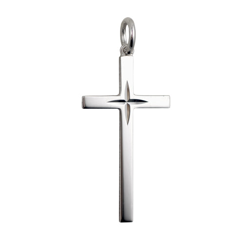 silver diamond cut star solid cross pendant