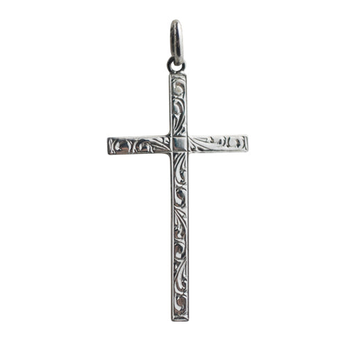 silver engraved solid block cross pendant