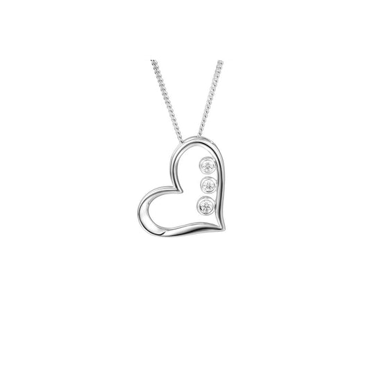 silver and cubic zirconia 3 stone open cut heart pendant