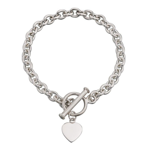 Silver bracelet with t-bar and heart charm