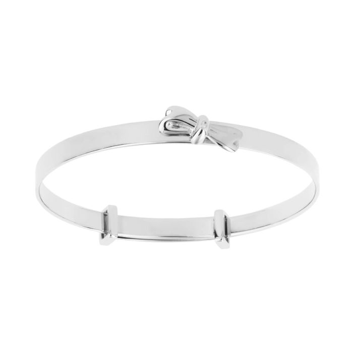 D for Diamond silver bangle with bow detail.