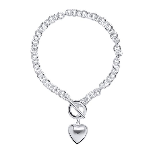 Bubble heart & T bar silver bracelet